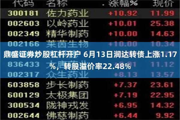 鼎盛证券炒股杠杆开户 6月13日润达转债上涨1.17%，转股溢价率22.48%